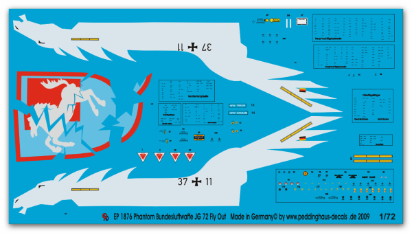 Peddinghaus-Decals 1/72 1876 Phantom Bundesluftwaffe JG 72 Westfalen Fly Out Kennung 37-11
