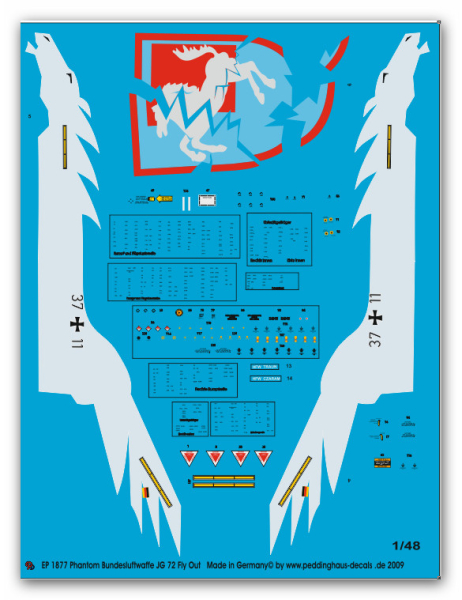 Peddinghaus-Decals 1:48 1877 Phantom Bundesluftwaffe JG 72 Westfalen Fly Out Kennung 37-11