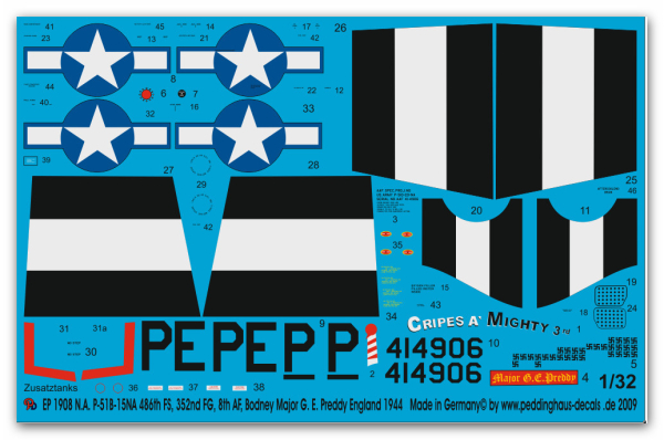 Peddinghaus 1/32 1908  N.A. P-51B-15NA 486th FS, 352nd FG, 8th AF, Bodney Maj. G. E. Preddy Engl 44