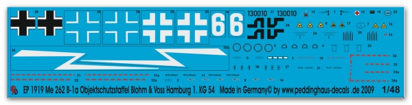 Peddinghaus-Decals 1:48 1919 Me 262 B-1a Objektschutzstaffel Blohm & Voss Hamburg 1.KG 54 11/44