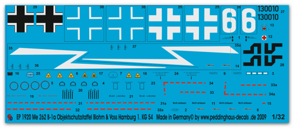 Peddinghaus 1/32 1920  Me 262 B-1a Objektschutzstaffel Blohm & Voss Hamburg 1.KG 54 11/44