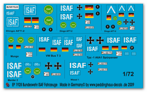 Peddinghaus-Decals 1:72 1928  Fahrzeuge ISAF der Bundeswehr