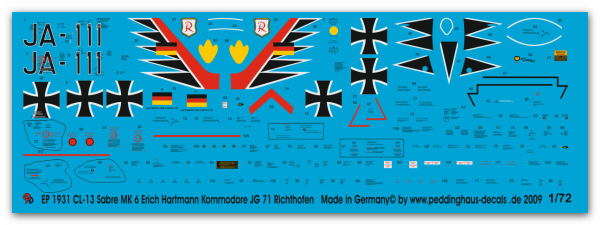 Peddinghaus-Decals 1/72 1931 CL-13 Sabre Mk 6  Erich Hartmann Kommodore des JG 71 Richthofen