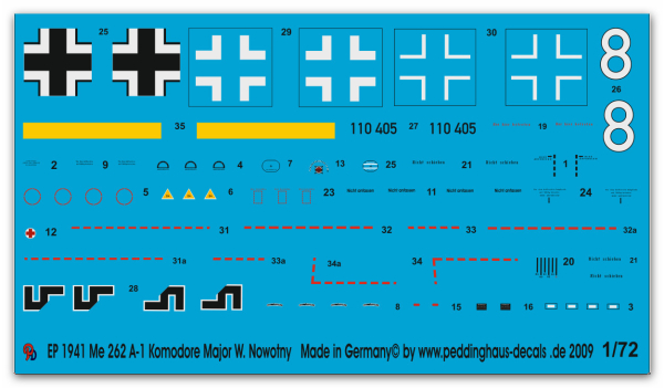 Peddinghaus-Decals 1/72 1941 Me 262 A-1 Komodore Major Walter Novotny