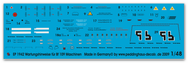 Peddinghaus-Decals 1:48 1942 Wartungshinwiese für BF 109 Maschinen