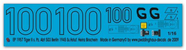 Peddinghaus-Decals 1:161957 Tiger II der s.Pz. Abt 503 SS Hstuf. Heinz Birschein Berlin 1945