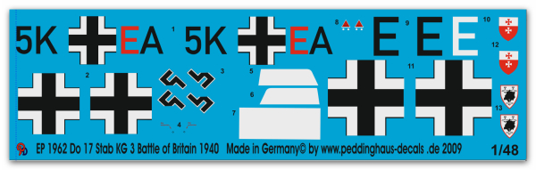 Peddinghaus-Decals 1:48 1962 Do 17 Stab KG 3 Battle of Britain 1940