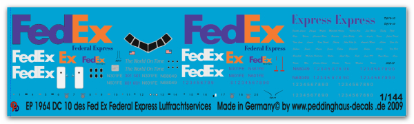 Peddinghaus-Decals 1:144 1964 DC 10 des Fedex Luftfrachtservices