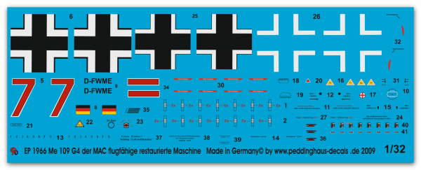 Peddinghaus 1/32 1966  Me 109 G4 restaurated plane of the MAC