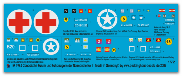 Peddinghaus-Decals 1:72 1984  Canadische Panzer und Fahrzeuge in der Normandie No 1