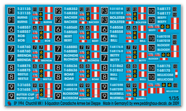 Peddinghaus-Decals 1:351994  Churchill MK I B-Squadron Canadian Army at Dieppe