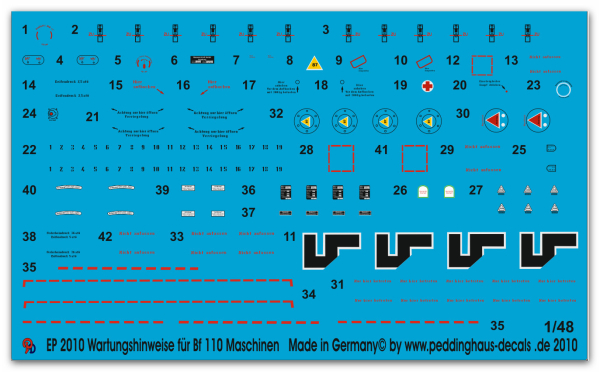Peddinghaus-Decals 1:48 2010 Wartungshinweise für Me 110 Maschinen