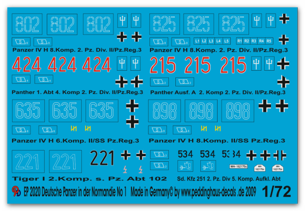 Peddinghaus-Decals 1:72 2020 Deutsche Panzer in der Normandie No 1