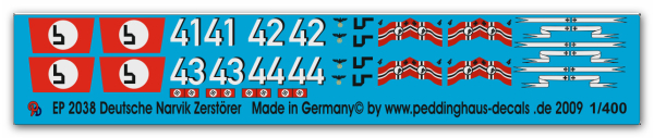 Peddinghaus 1/400 2038  German Narvik destreuers  4 different versions