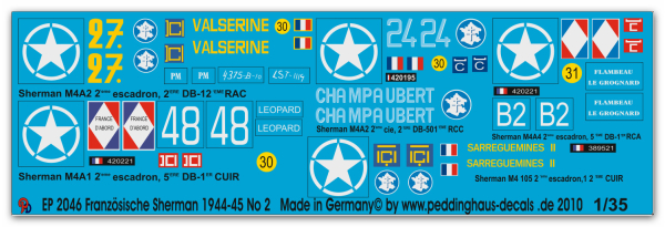 Peddinghaus-Decals 1:35 2046 5 Sherman der FFF in der Normandie No 2