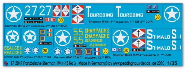 Peddinghaus-Decals 1:35 2047 5 Sherman der FFF in der Normandie No 3