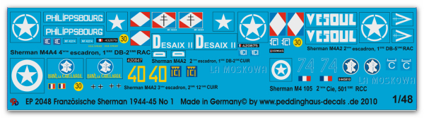 Peddinghaus-Decals 1/48 2048 5 Sherman der FFF in der Normandie No 1