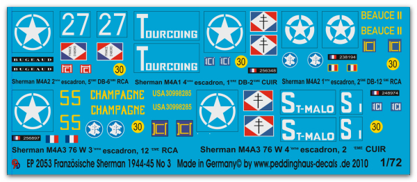 Peddinghaus-Decals 1:72 2053 5 Sherman der FFF in der Normandie No 3