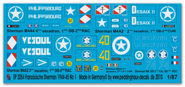 Peddinghaus 1/87 2054 5 Sherman tanks of the FFF in the Normandy No 1