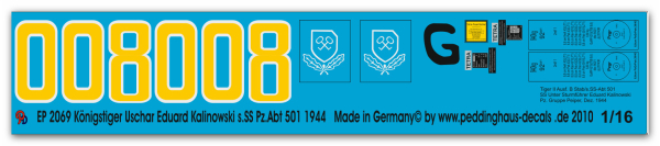 Peddinghaus-Decals 1:16 2069 Kingtiger Uschar Eduard Kalinowski s.Ss.Pz.Abt 501 Wacht am Rhein