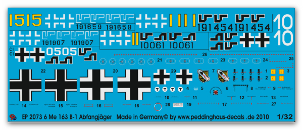 Peddinghaus 1/32 2073  Markings for 6 Me 163 rocketfighters