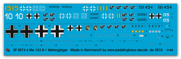 Peddinghaus-Decals 1:48 2074 Beschriftungen für 6 Me 163 Raketenabfangjäger