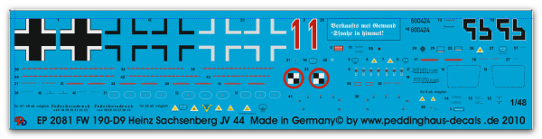 Peddinghaus-Decals 1:48 2081 FW 190-D9 Oblt Heinz Sachsenberg JV 44