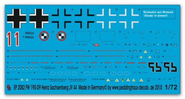 Peddinghaus-Decals 1/72 2082 FW 190-D9 Oblt Heinz Sachsenberg JV 44