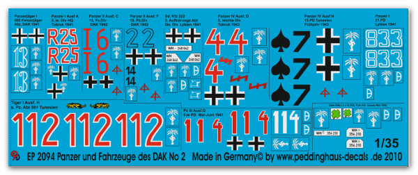 Peddinghaus-Decals 1:35 2094 11 tanks and vehicles of the DAK No 2