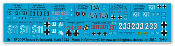 Peddinghaus-Decals 1/48 2099 Panzer in Russland, Kursk 1943
