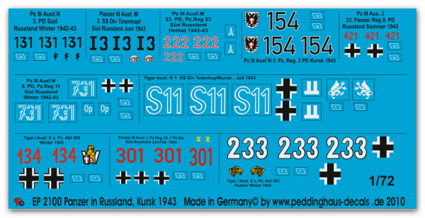 Peddinghaus-Decals 1:72 2100  Panzer in Russland, Kursk 1943