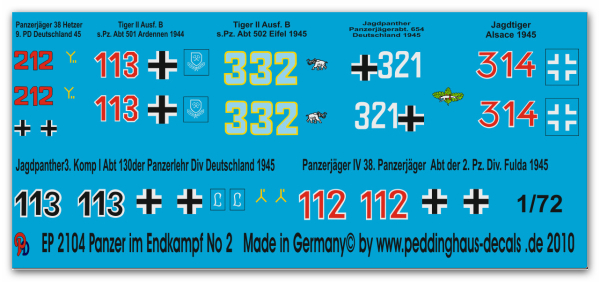 Peddinghaus-Decals 1:72 2104  Panzer im Endkampf No 2