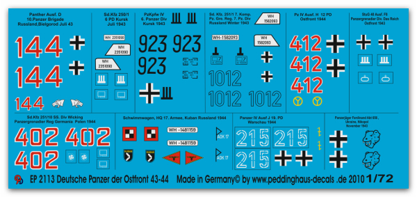 Peddinghaus-Decals 1:72 2113  Deutsche Panzer Ostfront 43-44