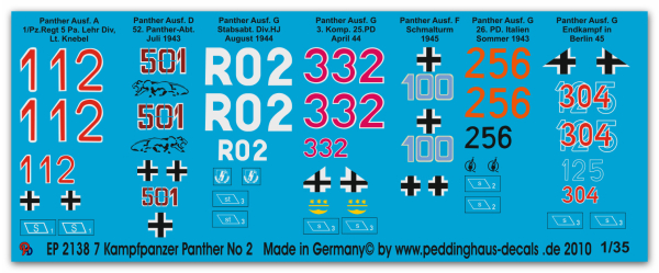 Peddinghaus-Decals 1:35 2138   7 different Panther tank markings No 2