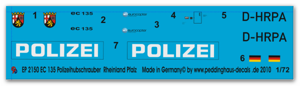 Peddinghaus-Decals 1:72 2150  EC 135 Polizeihubschrauber Rheinland-Pfalz D-HRPA