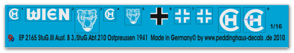 Peddinghaus-Decals 1:16  2165 Stug III Ausf B Abt 210, Ostpreussen 1941