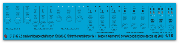 Peddinghaus-Decals 1:16  2189 7,5 cm ammo markings for Panther and Panzer IV H