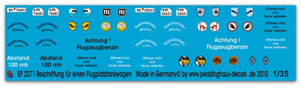 Peddinghaus-Decals 1:35 2271 Opel Blitz airfiled tanker markings