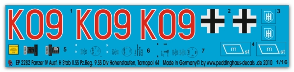 Peddinghaus-Decals 1:16  2282 Panzer IV Ausf.H Stab II.SS.Pz.Reg. 9.SS Div Hohenstaufen, Tarnopol 1944