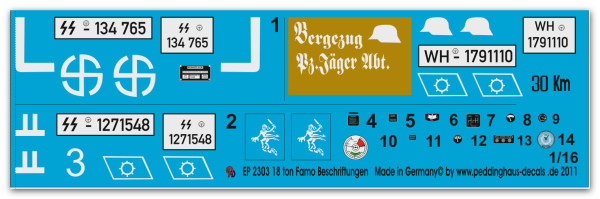 Peddinghaus-Decals 1:16  2303 18 ton Famo markings