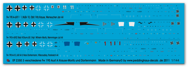 Peddinghaus-Decals 1:144 2350 3 Fw 190 Ausf A planes Krause-Mortiz-Dortenmann