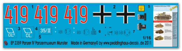 Peddinghaus-Decals 1:16  2359 Panzer IV tankmuseum Munster