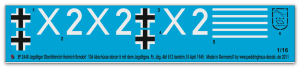Peddinghaus-Decals 1:16  2448 Jagdtiger s. Pz. Jäg. Abt 512 Oberfähnrich Rondorf 106 kills