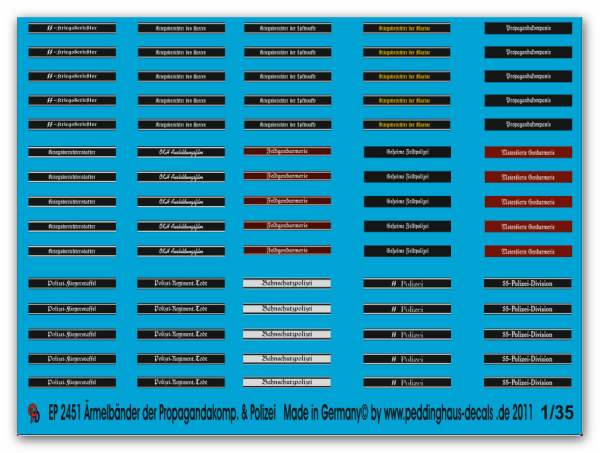 Peddinghaus-Decals 1:35  2451  Cuff titles of Propagandakompanie and Police