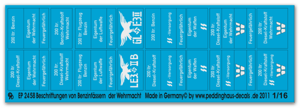 Peddinghaus-Decals 1:16  2458 Markings for german petrol and Oil drums of the Wehrmacht-Luftwaffe-SS