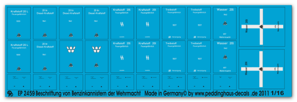 Peddinghaus-Decals 1:16  2459 Markings for german Jerry cans of Wehrmacht-Luftwaffe-SS