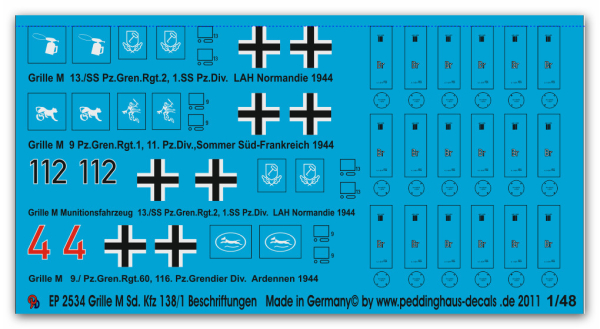 Peddinghaus-Decals 1:48 2534 Grille Sd. Kfz 138/1 Beschriftungen