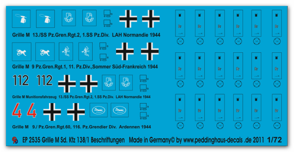Peddinghaus-Decals 1:72 2535  Grille Sd. Kfz 138/1 Beschriftungen