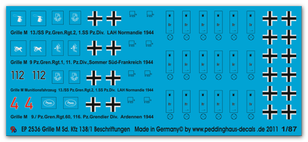 Peddinghaus 1/87 2536 Grille Sd. Kfz 138/1 markings