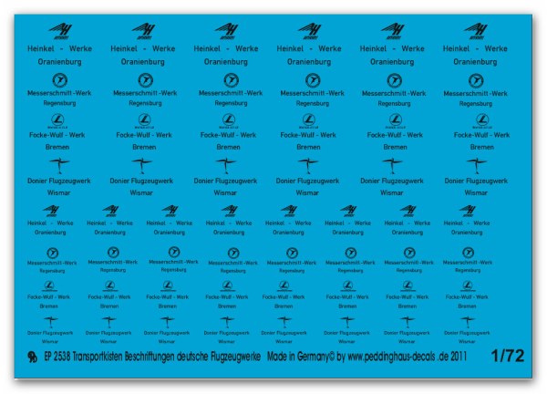 Peddinghaus-Decals 1:72 2538   Transportkisten Beschriftungen deutsche Flugzeugwerke